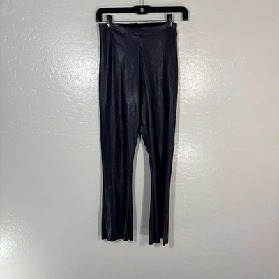 Calça Commando Feminina Média Azul Marinho Couro Sintético Leggings Cintura Alta Puxador - Imagem 1 de 4
