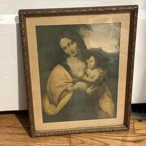Antique Print Maddona And Child Italian Artist Print In Antique Wood Frame - Picture 1 of 11