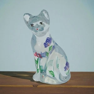 Gatto bianco opalescente Fenton Lenox dipinto a mano e firmato gattino animale 4" - Foto 1 di 12
