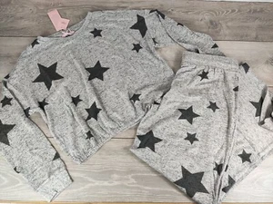 NEW Boux Avenue Grey Marl Sia Star Top & Pant Set Wide Leg Lounge Set Size UK 12