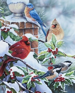 35" Fabric Panel - David Textiles Digitally Printed Songbird & Holly Wallhanging - Picture 1 of 1