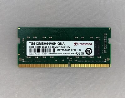 Transcend 4GB 1Rx8 PC4-19200 DDR4-2400 Laptop Memory P/N: TS512MSH64V4H Tested - Image 1 of 2