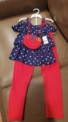 Toughskins Niñas Conjunto Mediano M 5/6 Rojo Blanco y Azul Estrellas Pantalones Camisa Cartera  Foto 1 de 4