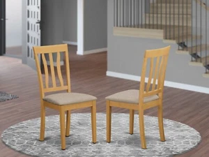 Set of 2 solid wood kitchen & dining chairs fabric padded seat light oak finish - Picture 1 of 12