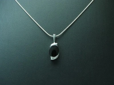 925 Argento Sterling Collana Pendente con Onice Ricoperto / 4,8 G / 47,0 CM - Immagine 1 di 3