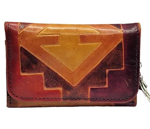 Multi Color Hand Painted Leather Coin Change Purse w Keychain Vtg 1993 MTC India - Picture 1 of 24