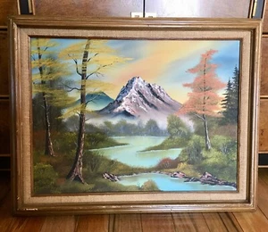 Landscape Oil Painting Signed KARP Mountain, River Trees - Picture 1 of 12