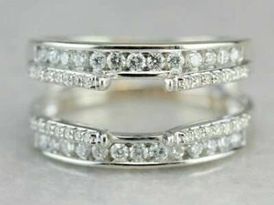 1Ct White Round Cut CZ Wedding Ring Wrap Enhancer In Solid 925 Sterling Silver - Picture 1 of 8