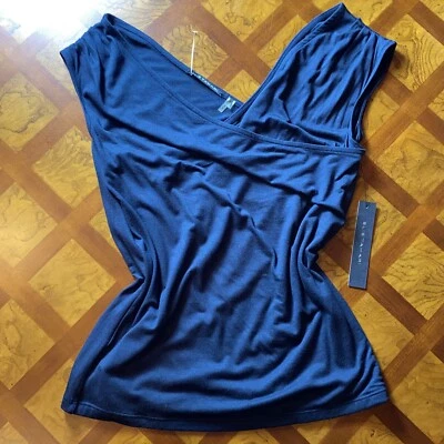 Top ajustado tejido Hampton Eilee Tahari Y2K vintage envolvente sintético cuello en V XS NUEVO CON ETIQUETAS $128 Foto 1 de 4