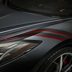 2020 C8 Corvette Stingray Fender Hash Marks Carbon Flash Metallic w/ Red Accents - Picture 1 of 5