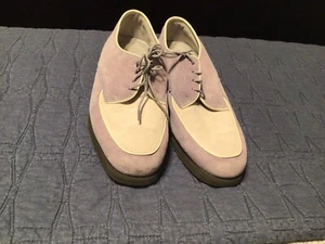 Vintage Hush Puppies Beige Lavender Suede Leather Women's Oxford Loafers 7 1/2 - Picture 1 of 7