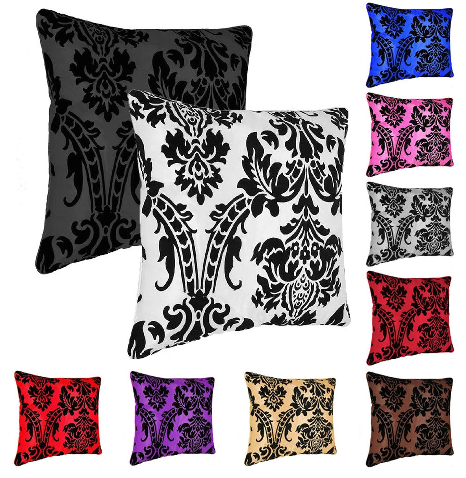 Luxury Cushion Covers Flock Damask or Filled 18"x18"Square Home Sofa Bed Decor - Image 1 of 1