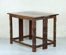 Antique Anglo-Indian Carved Padauk Campaign Folding Table, 19th Century