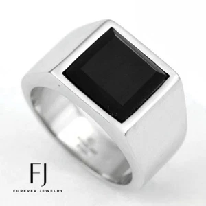 Men's Stainless Steel,Square Black Onyx,Ring size #8-13.High Polish BOX - Picture 1 of 4