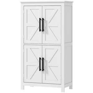 Wooden Bathroom Floor Storage Cabinet Organizer with 4 Doors Adjustable Shelf - Picture 1 of 11