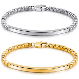 Italian Style 3mm Venetian Box Chain Bar Bracelet 925 Sterling Silver Bracelet - Picture 1 of 29