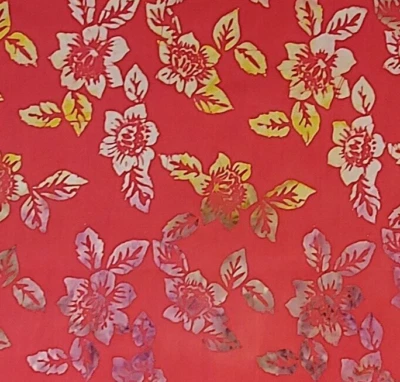 Tropical Floral BATIK Poplin Fabric SARI Cotton TWO YARDS - Image 1 of 3