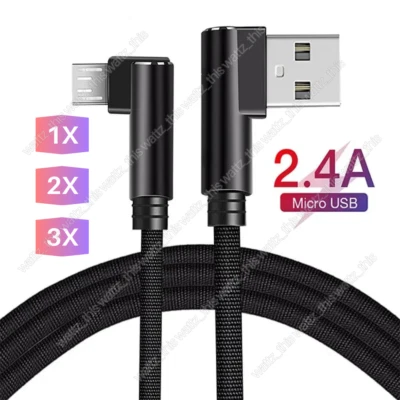 Lote de cable micro USB de 90 grados cargador rápido cable de datos 3/6/10 pies para teléfonos Samsung Foto 1 de 4