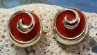 Gold Tone Swirl Button Clair's Collection Pierced Earrings w/Red Enamel Center