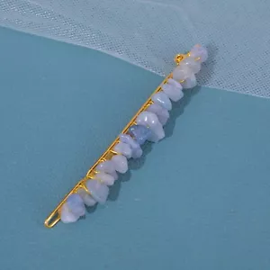 Natural Crystal aquamarine Stone Hair Clip Women's Fashion Color Headdress - Picture 1 of 8
