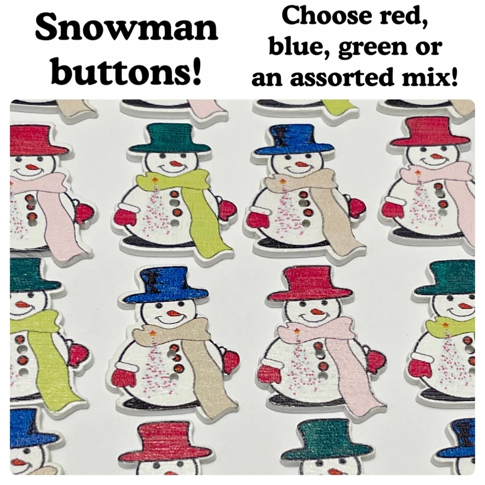 8 or 16 Large Snowman Buttons Assorted Wood Christmas snowman - Image 1 of 1