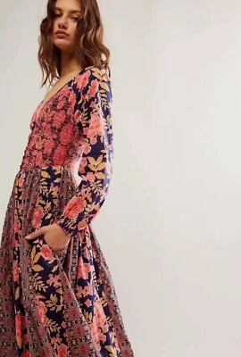 Free People Maxi Dress Women A New Way Preppy Blue Floral Boho Vacay Medium NWT - Image 1 of 4
