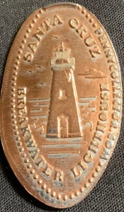BREAKWATER LIGHTHOUSE - ‘MUNICIPAL WHARF’ SANTA CRUZ CALIFORNIA ZINC PENNY - Picture 1 of 2