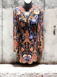 Bardot long sleeve,midi cocktail dress, Aztec,lined ,cut out back, tie size10 - Picture 1 of 8