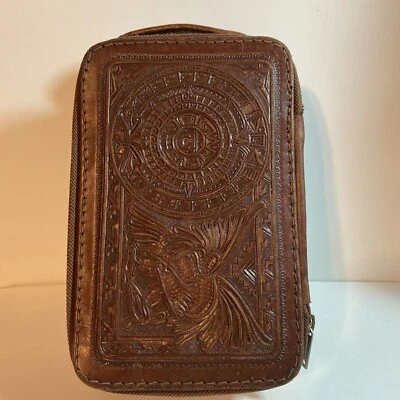 Handmade Mesoamerica Inspired Men's Leather Toiletry Kit Bag - Image 1 of 4