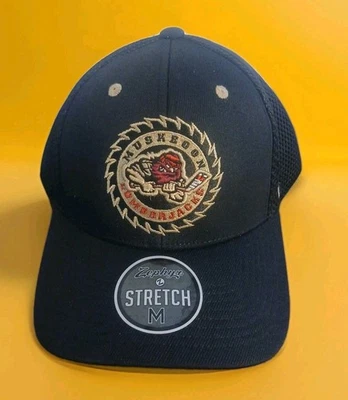 Muskegon Lumberjacks Size M Zephyr Stretch Black Hat New  - Image 1 of 4