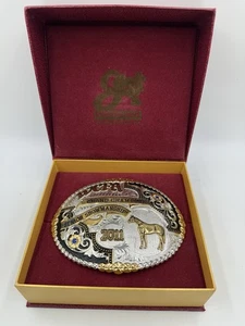 Fibbia cintura 2011 Gist Silvermiths WCFA Grand Champion blu zaffiro pietra oro - Foto 1 di 5