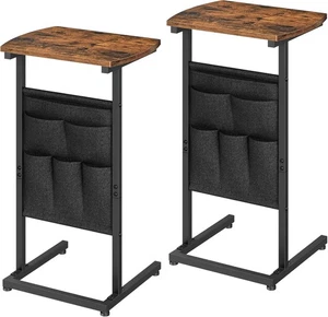 HOOBRO C Shaped End Table Set of 2, Small Side for Rustic Brown + Black  - Picture 1 of 9