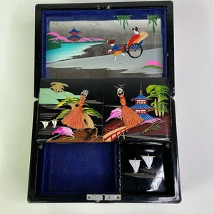 Caja de música con incrustación de abulón de laca negra con llave SIN LEER MÚSICA - Imagen 1 de 18