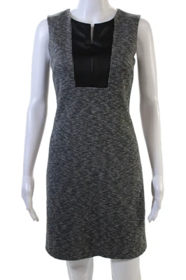 Теория женщин круглый вырез без рукавов Tweed с подкладкой карандаш платье серый размер 0 - Изображение 1 из 4