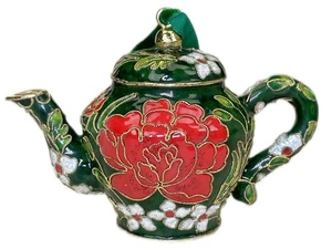 Cloisonne grüne Emaille Teekanne Weihnachtsschmuck Vintage 2003 - Bild 1 von 7