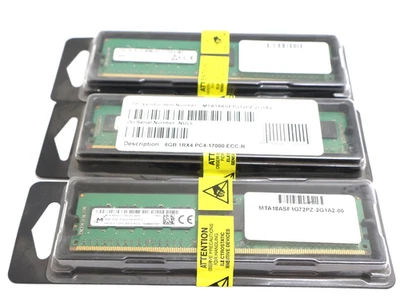 Lot of 3 Micron 8GB 1Rx4 PC4-17000 ECC-R Server Memory Ram MTA18ASF1G72PZ-2G1A2 - Image 1 of 4