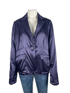Armani Collezioni Satin Puffer Blazer Jacket 14 Purple Single Button - Picture 1 of 10