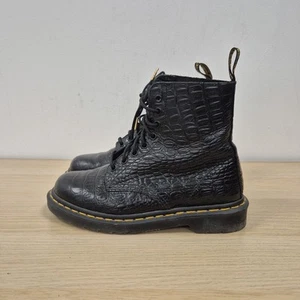 Dr Martens 1460 Pascal Black Textured Leather Croc Snake Ankle Boots Size Uk 6 - Picture 1 of 11