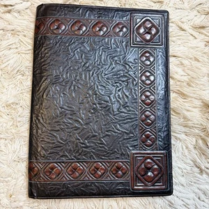 Vintage Leather Embossed Portfolio Notebook Artbook pockets 11.5" x 15.75" - Picture 1 of 14