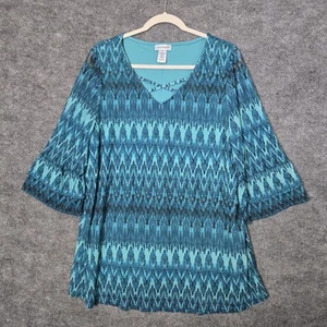 Catherines Top Womens XL Teal Blue Southwest Knit Tunic Sheer Lined Festival - Picture 1 of 11