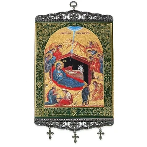Nativity of Christ, Textile Art  Tapestry Icon Banner Large 17"x8" - Picture 1 of 1