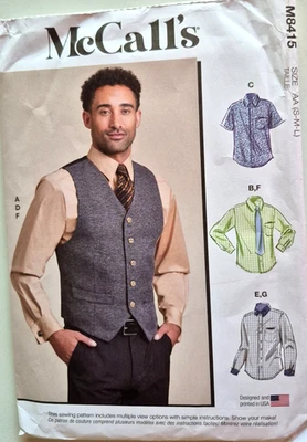 MCCALLS PATTERN 8415  VEST SHIRTS TIE   MENS SIZES  SMALL MEDIUM LARGE UNCUT  FF - Image 1 of 2