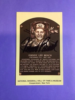 Johnny Bench Cincinnati Reds Baseball Signed Autographed HOF Plaque Postcard - Image 1 of 2