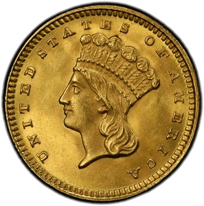 1873 Open 3 G$1 PCGS MS 64 CAC - Picture 1 of 4
