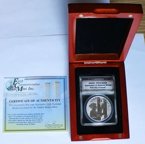 2011-W Silver National Medal 9/11 FDOI 10th Annivers - ANACS PR70 DCAM w/Box COA - Picture 1 of 7