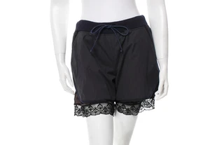 Barneys NY Black Navy Runway Joggers Gym shorts detachable silk lace inserts M - Picture 1 of 3