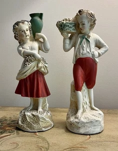 Vtg Alexander Backer 10” Chalkware Statue French-Country Peasant Boy Girl Couple - Picture 1 of 24