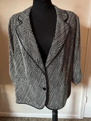 Chaqueta Blazer Avenue Plus 18/20 Ligera Elastizada Negra Blanca Manga Acanalada Nueva con Etiquetas Foto 1 de 4