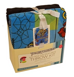 No Sew Microfleece Blanket Throw Kit - Transformers Bumblebee and Optimus Prime - Picture 1 of 5