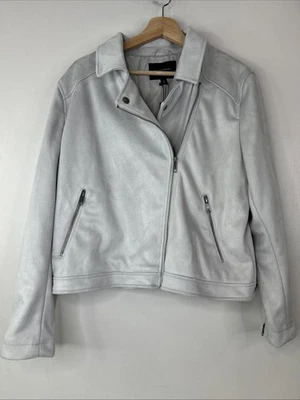 Jaqueta feminina Banana Republic XL cinza camurça vegana moto zíper completo - Imagem 1 de 4